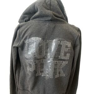 Victoria's Secret Love Pink 86 hoodie gray zippered bling rhinestone size small